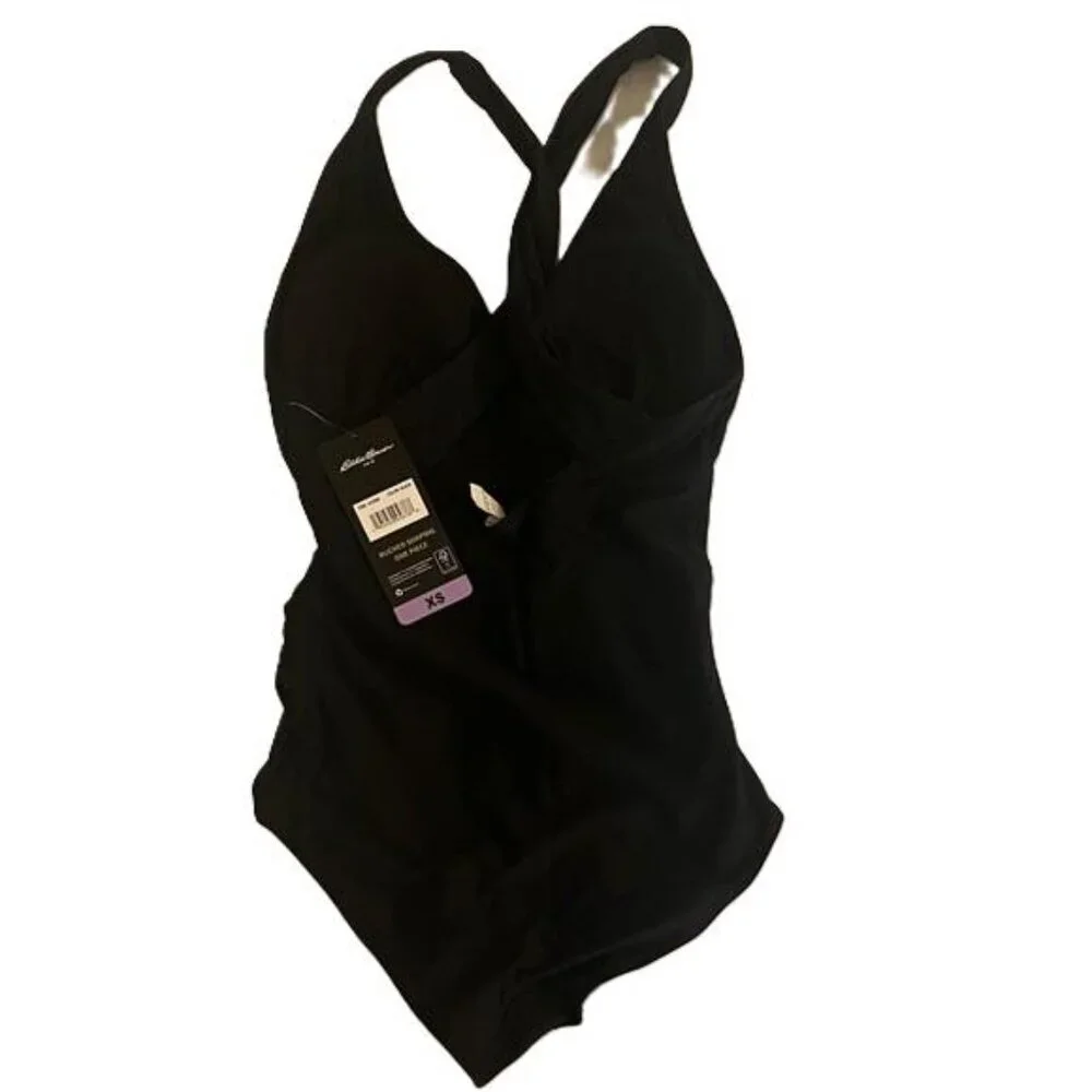 Eddie Bauer‎ Ruched Shaping One Piece Swimsuit Black Women's XS UV Protection